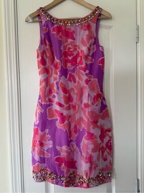 Lilly Pulitzer 100% Silk Pulaski Dress Purple Soiree Serenade